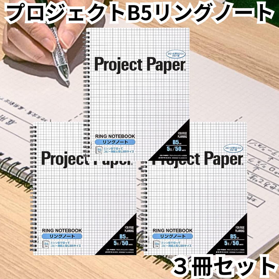 オキナ プロジェクトペーパー 方眼紙 リングノート B5 5ミリ方眼 3冊セット PNB5S ノート 全面方眼罫 上質紙 デザインノート 図案 送料無料