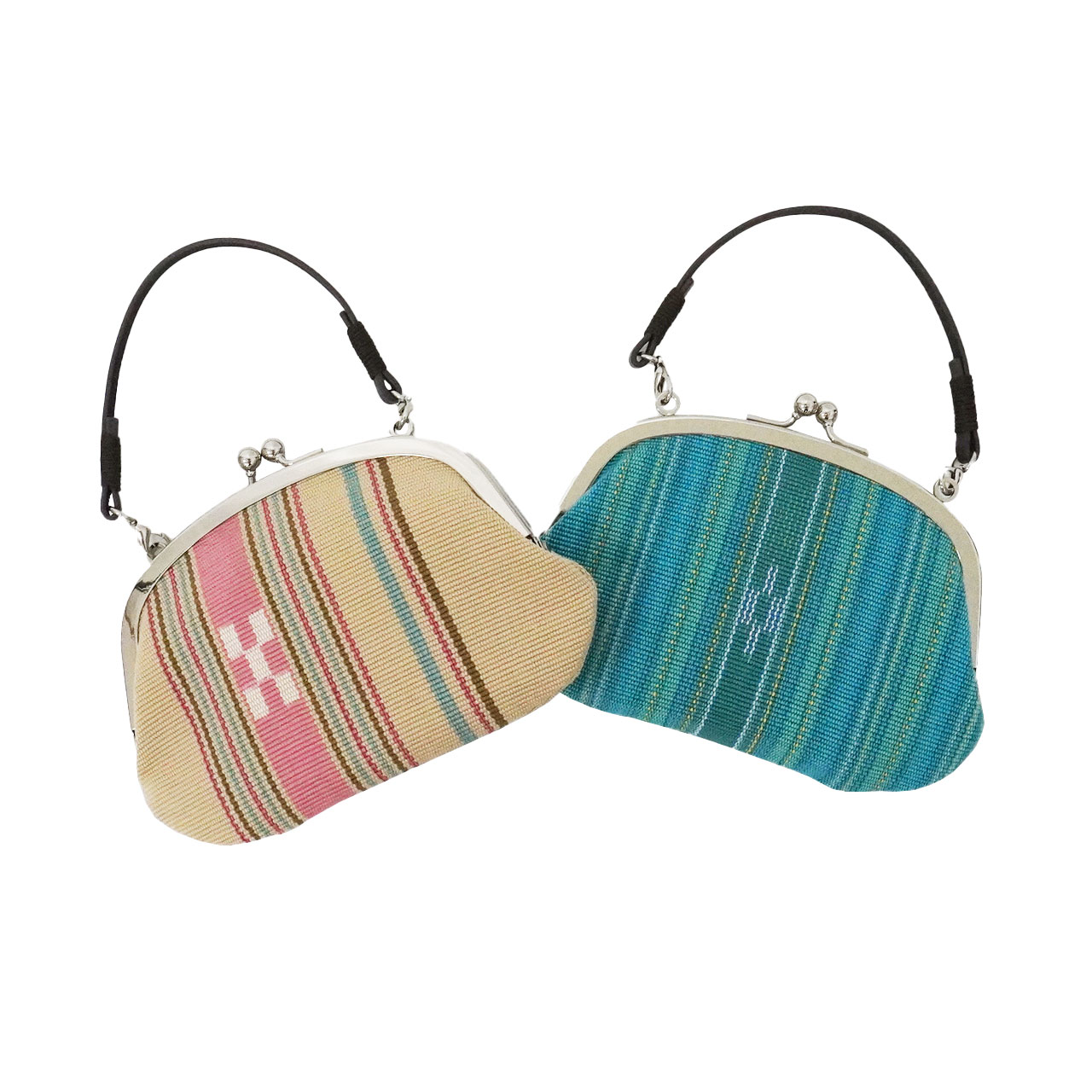 夏花シーグリーン革ヒモ付き親子がま...