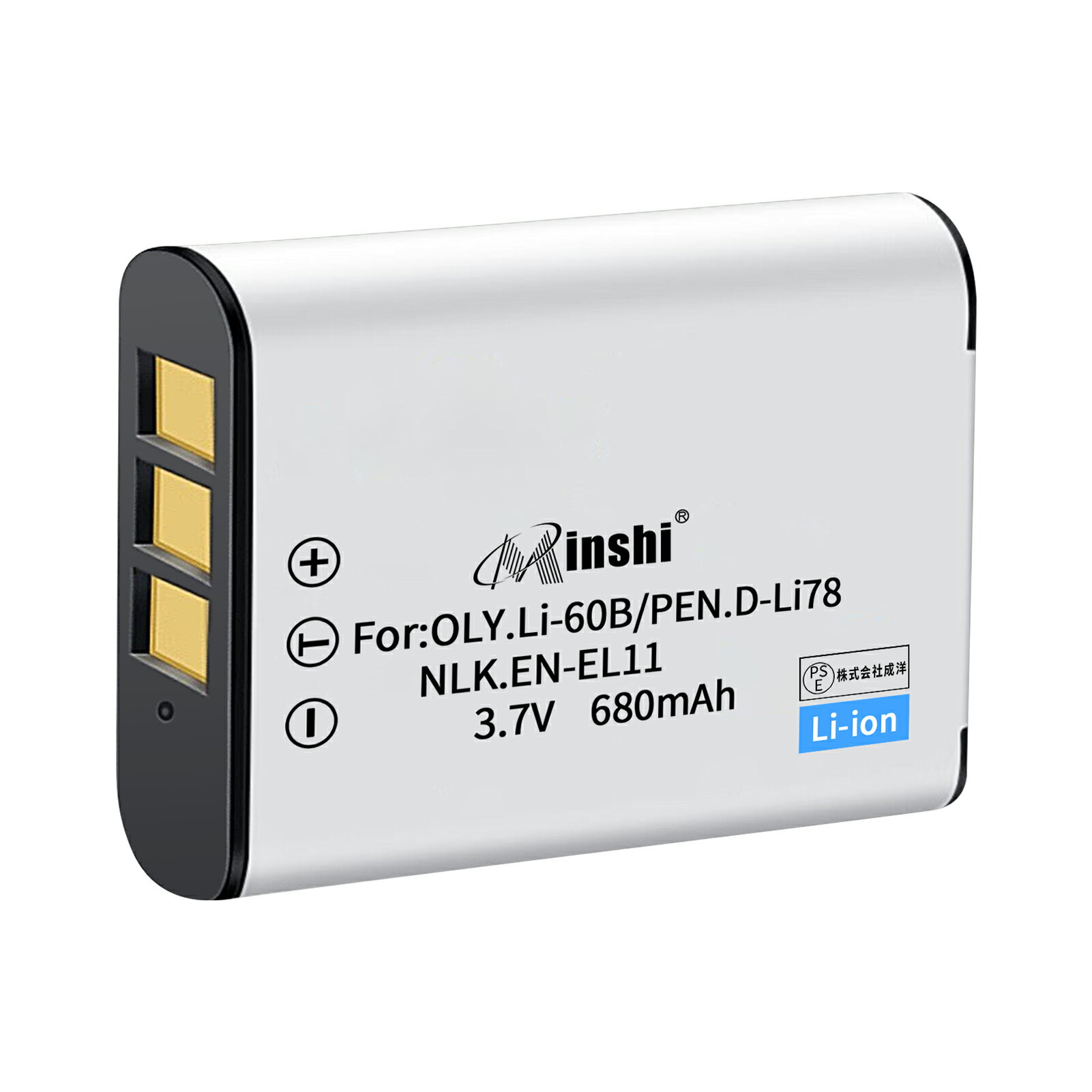 minshi 新品 NIKON Optio M60 互換バッテリー 680mAh 高品質交換用リチャージブル カメラバッテリー リチウムイオンバッテリー 充電池 PSE認証 1年間保証 オリジナル充電器との互換性がない 予備バッテリー