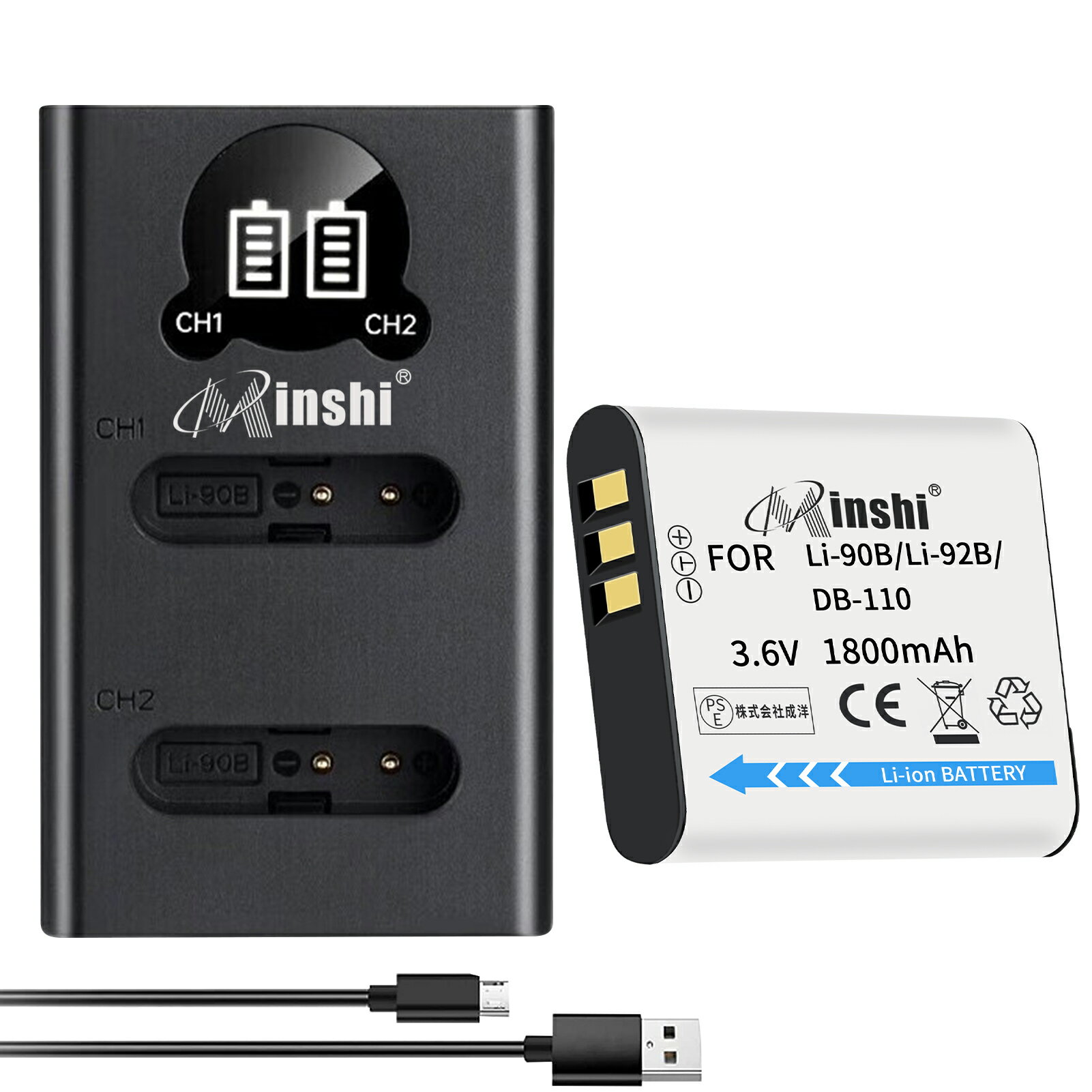 USBŴ1ġminshi  OLYMPUS LI-90B ߴХåƥ꡼ 1800mAh ʼѥ㡼֥ Хåƥ꡼ ।Хåƥ꡼ ǥ륫 ǥ LI-90BLI-92BDB-110 OLYMPUS SH-3  PSEǧ 1ǯݾ ͽХåƥ꡼