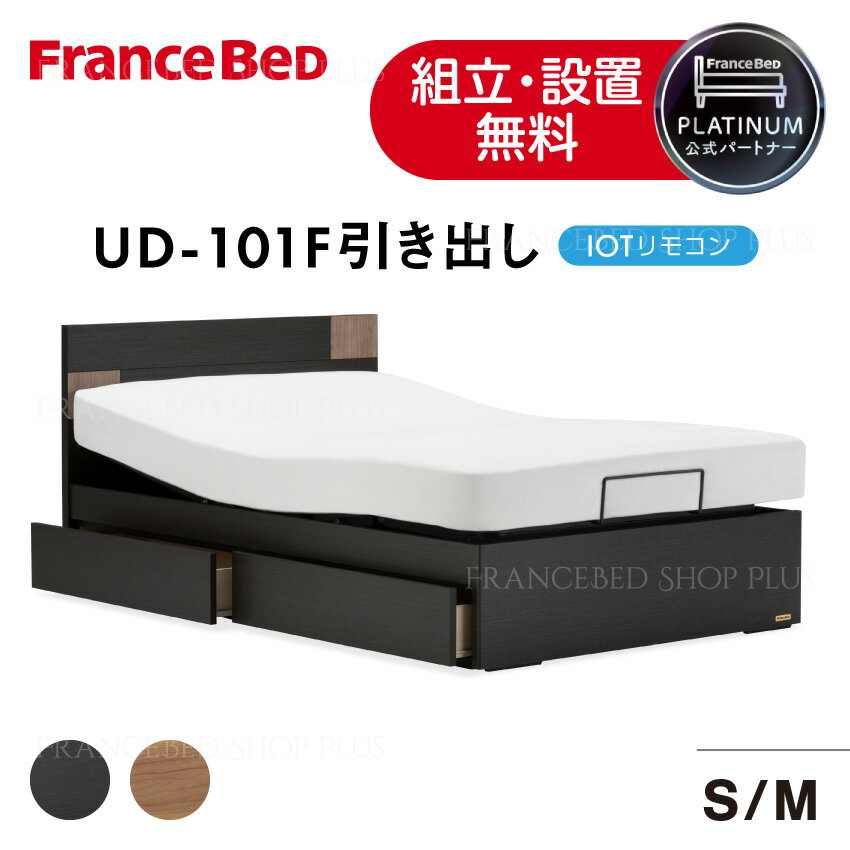 フランスベッド 公式パートナー 薄型電動ベッドフレーム UD-101F 引き出し IoTリモコン リクライニングベッド 正規品
