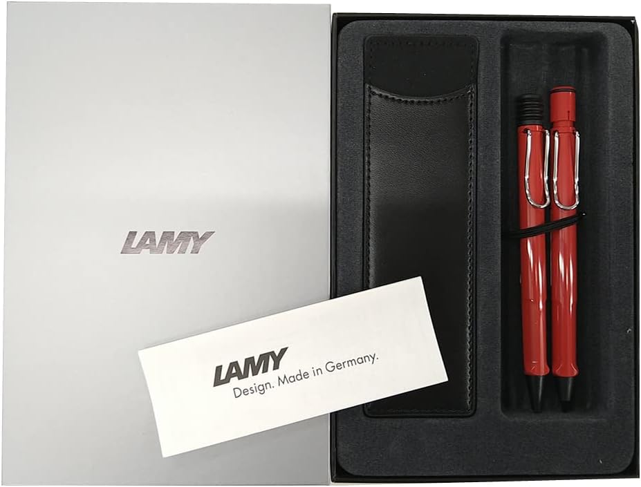 LAMY ボールペン 【ラッピング無料】 LAMY ラミー ボールペン シャープペン セット サファリ レッド レザーペンケース付き ギフトボックス入り 正規輸入品 お祝い