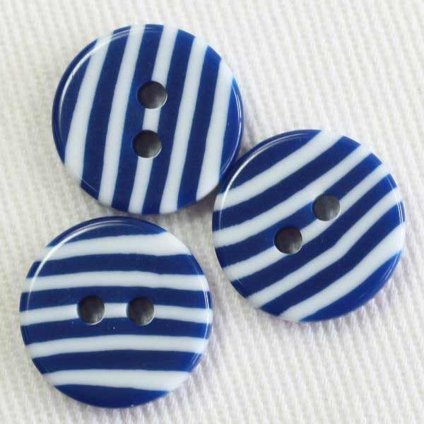 ボタン プラスチックボタン 白 ホワイト x 青 ブルー 11.5mm 1個入 ストライプ マリン調 二つ穴釦 ブラ..