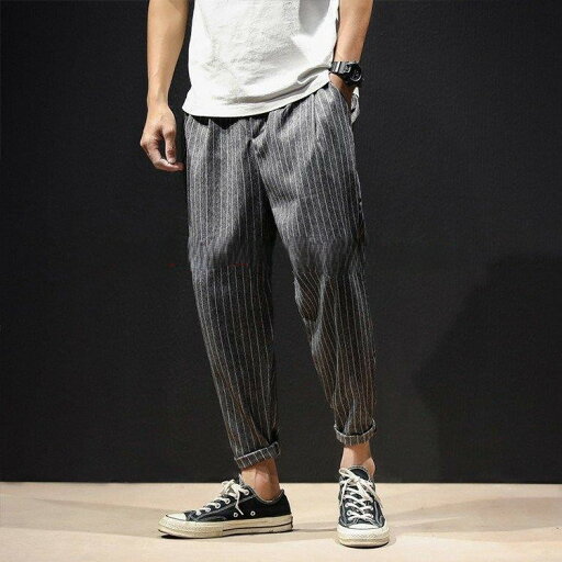 テーパードパンツ メンズ サルエルパンツ ストライプ柄 涼しい チノパン イージーパンツ ボトムス お兄系 涼しい 夏 サマー