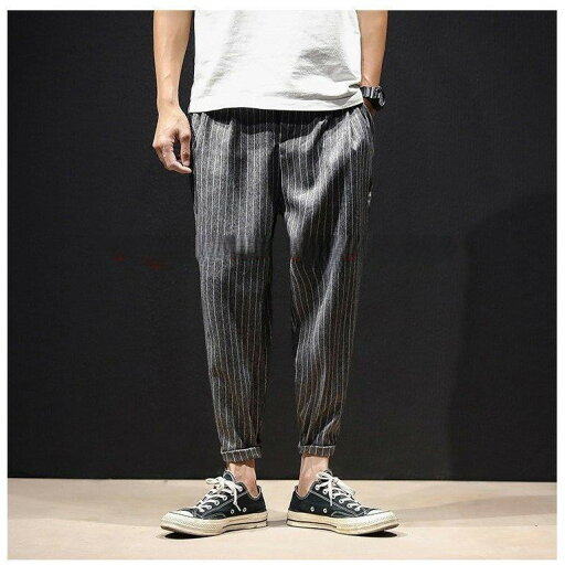 テーパードパンツ メンズ サルエルパンツ ストライプ柄 涼しい チノパン イージーパンツ ボトムス お兄系 涼しい 夏 サマー