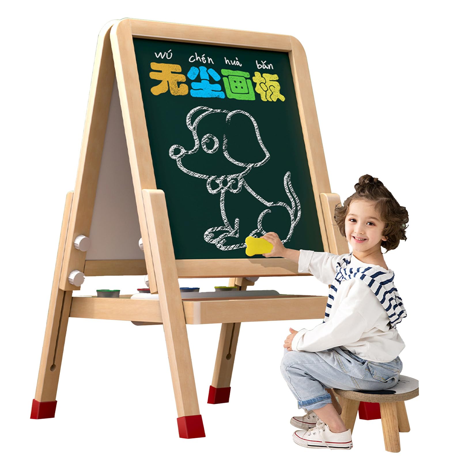 子ども用黒板 木製 イーゼル 子供用 お絵かきボード 両面使用 磁気 落書き画板 高さ調節可能 防塵性 消せる教育黒板とホワイトボード 描画ボード 落書き画板 ...