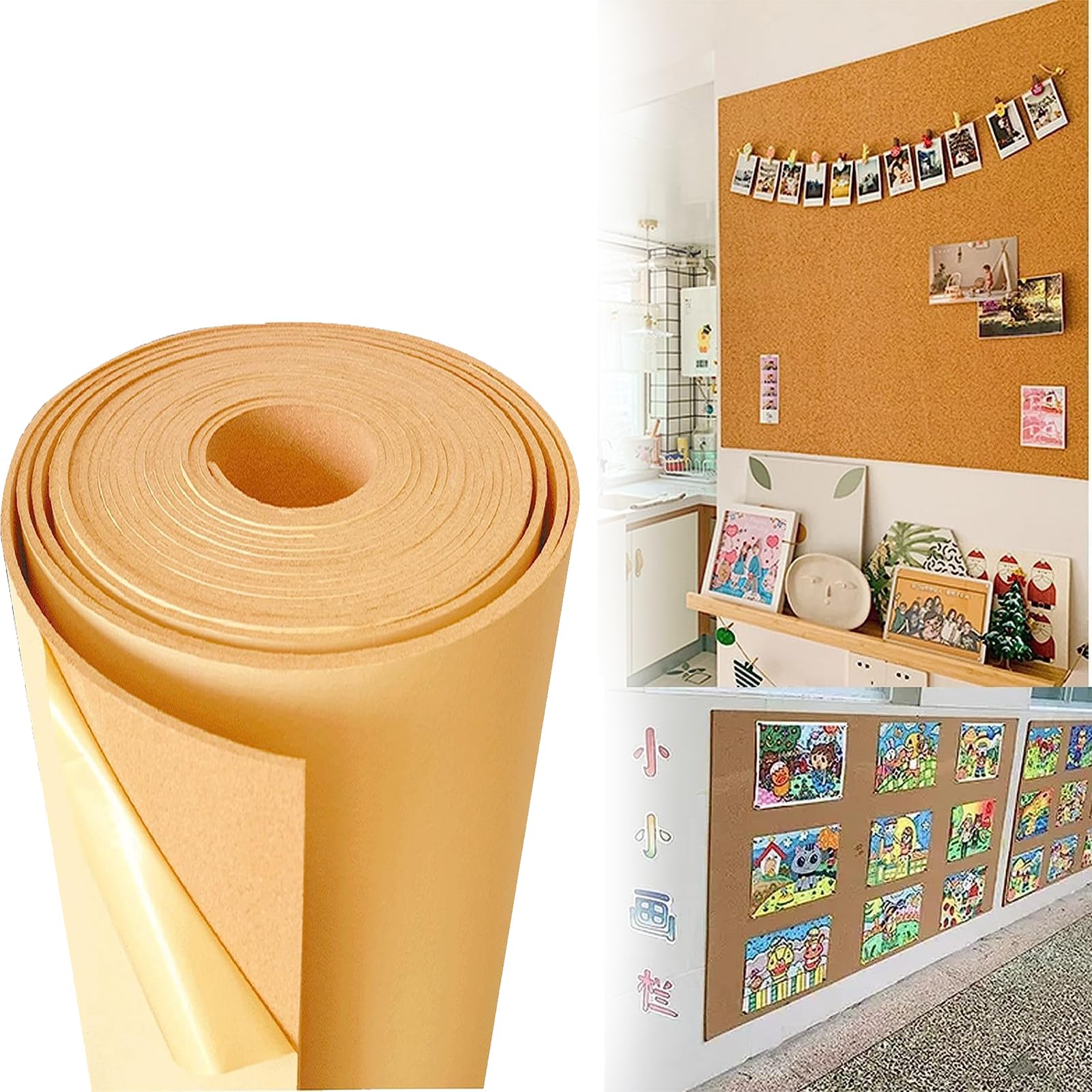 コルクシート 粘着 厚手 大きい ロールコルクボード DIY 壁 コルク 掲示板 天然コルク 細目 幅1.22M 通知ピンボード 保育園 学校 家庭 オフィス用 写真ボード メッセージボード ビジョンボード 室内 壁の装飾用 122*1000CM 厚さ10mm