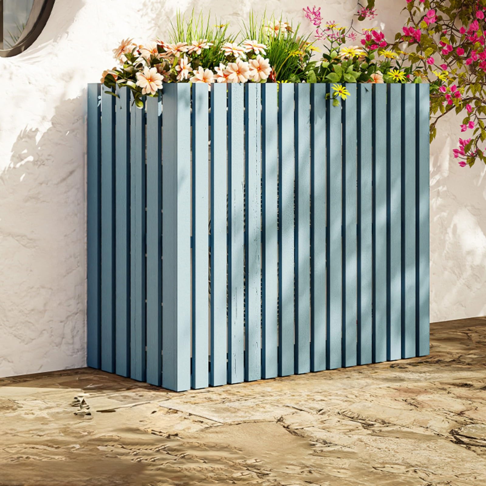 室外機カバー 木製 特大ジャンボタイプ ブラウン エアコン 室外機カバー 防水 無垢材 組み立てが簡単 エアコンカバー エアコンフェンス スクリーン日除け ガーデン収納 フラワースタンド 日よけ ラック ルーバー エアコンガード ベランダ バル 日除け 複数の用途 複数の色