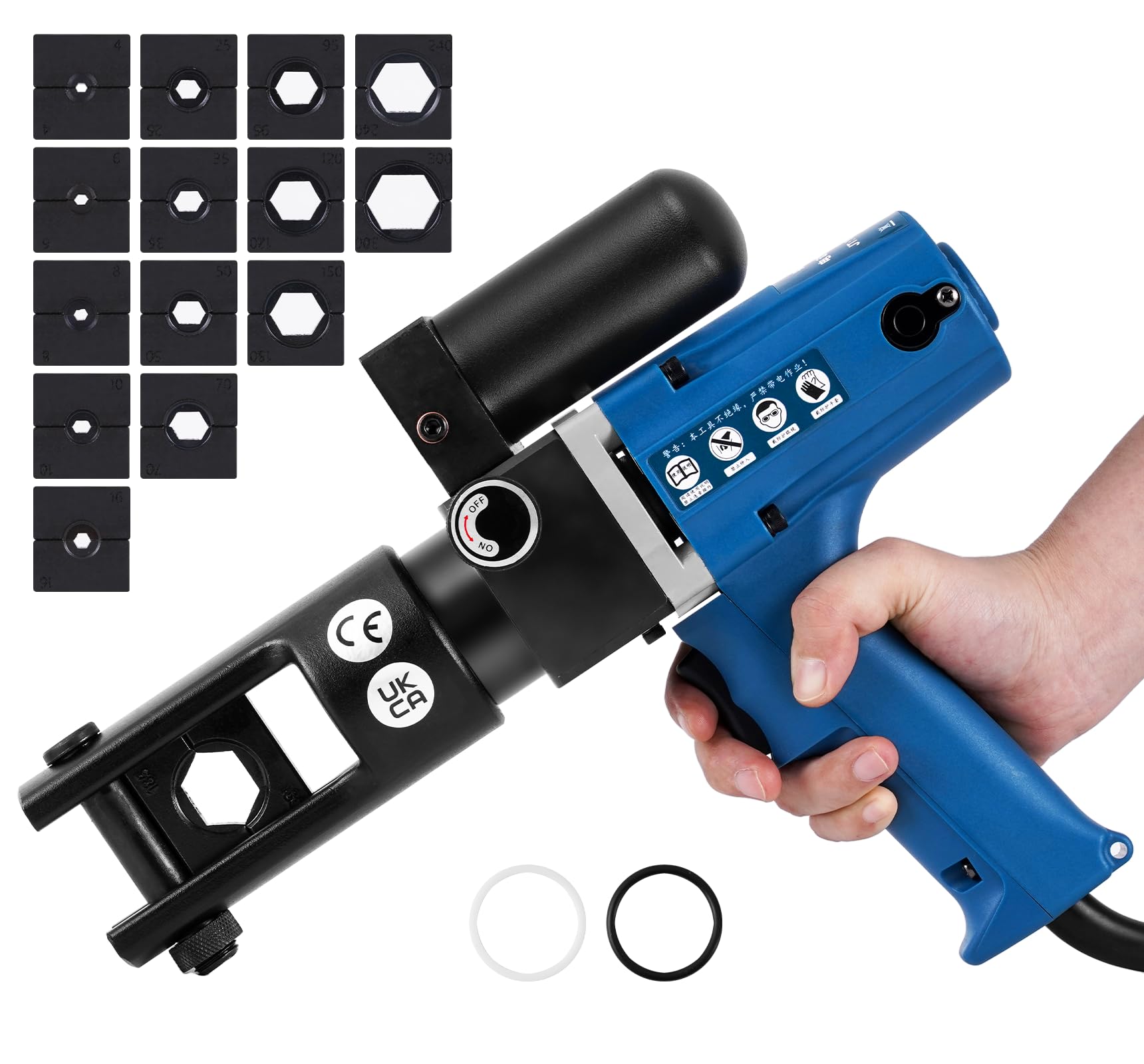 Rakuten - 電動油圧式圧着工具キット 銅端子（4-300mm²）アルミ端子（4-240mm²）14個の金型付き ワイヤー圧着機 110V