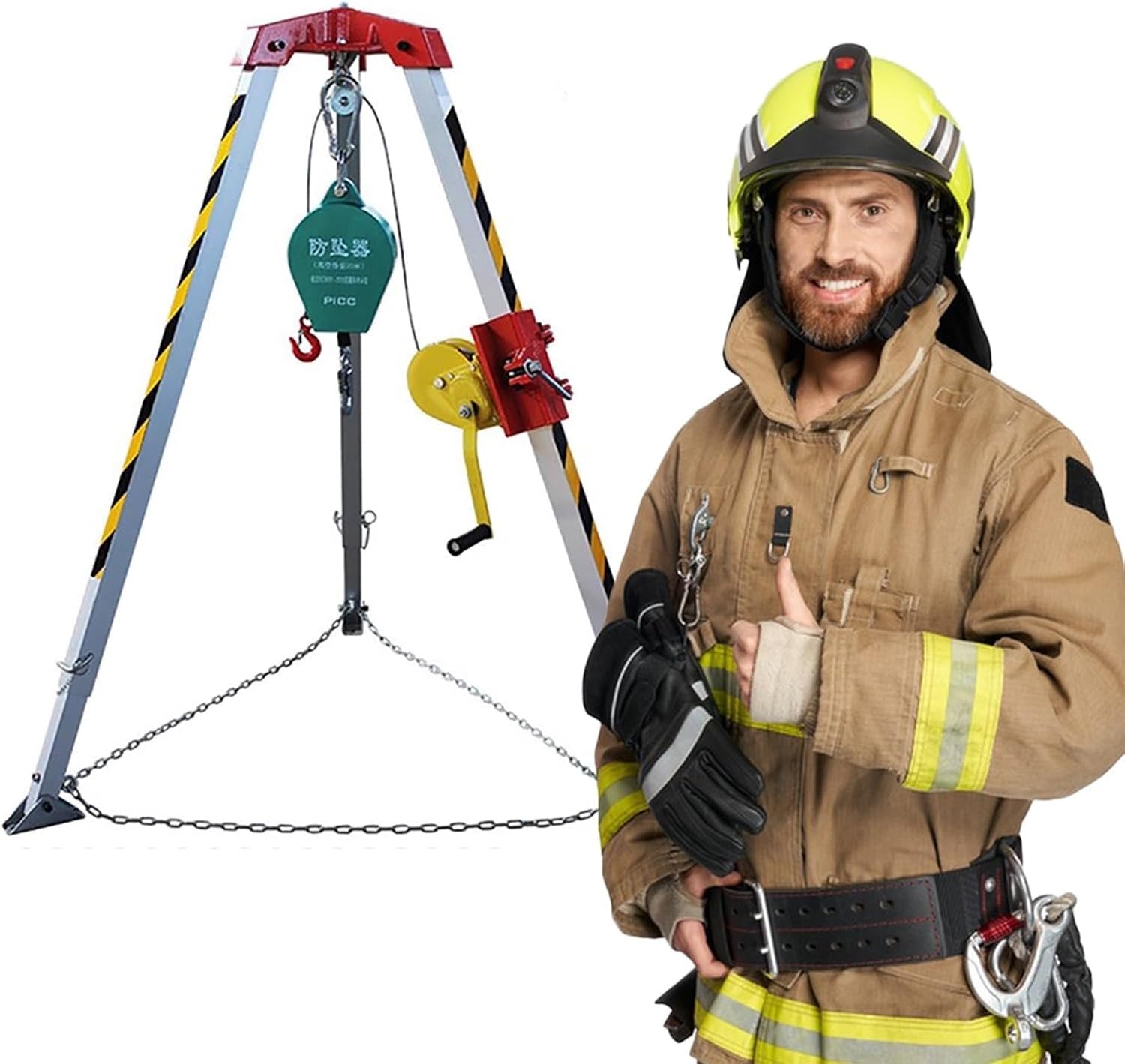 新登場三脚レスキューシステム 閉鎖空間用三脚と救助用ウインチ、下水道/マンホール用救助用リフティングシステムと落下防止ハーネス、建設現場用消防用ポータブル緊急救命ツール (2600ポンドウインチ+安全ベルト)