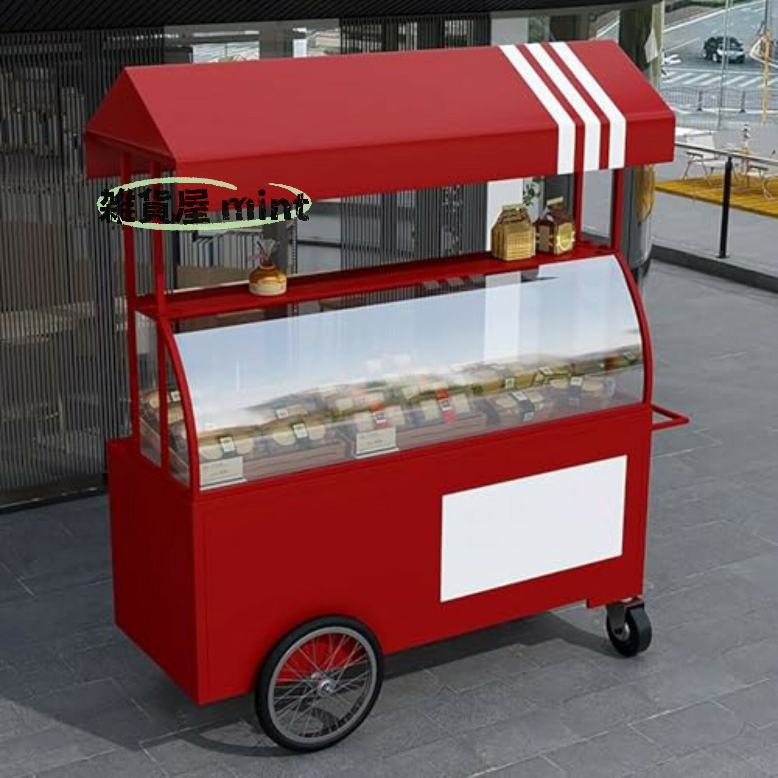 Rakuten - 屋台 金属製 屋台セット 車輪付き 簡単組み立て マーケット屋台ディスプレイスタンド 防水シート付き 日よけ・雨よけ