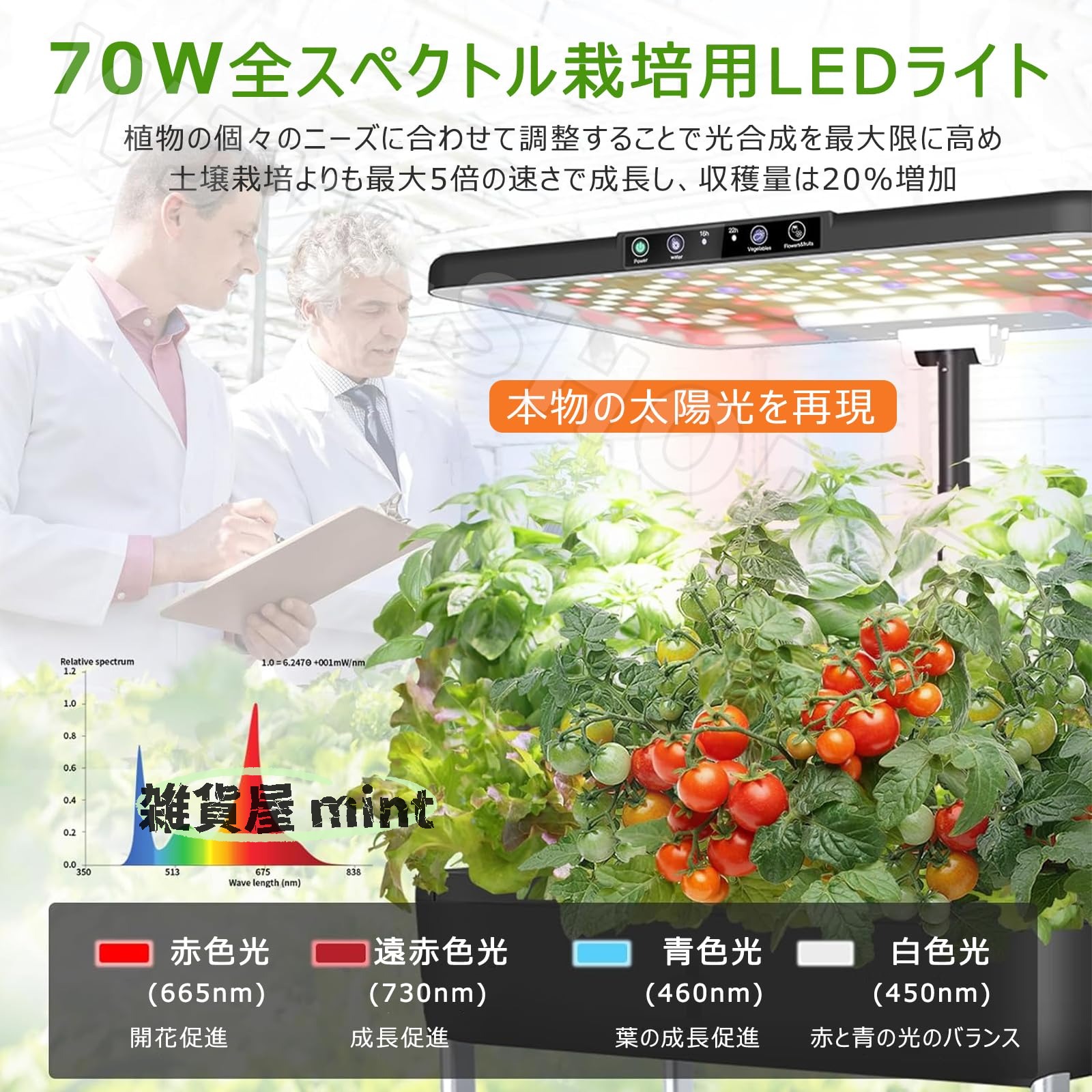 水耕栽培キット 野菜栽培セット 自宅用 70W 全スペクトル 植物育成ライト付き 多段...