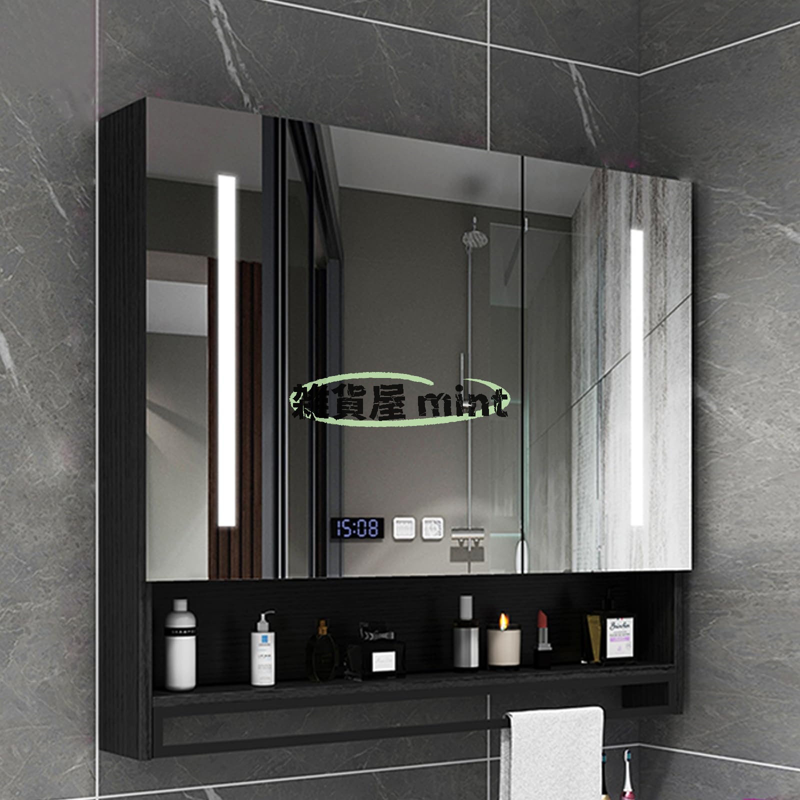 多機能壁掛けミラーキャビネット,浴室お風呂 鏡スマート調光機能付き,LED照明ミラーキャビネット洗面所..