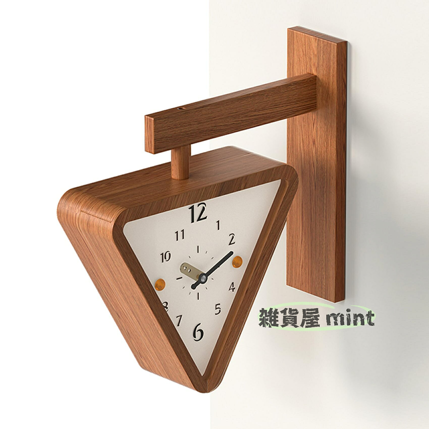 Rakuten - 両面時計 壁掛け 木製 360° 回転式 三角デザイン 静音 リビング・コーナー用 ダブルフェイス おしゃれ アンティーク リビングルーム コーナー電子時計 寝室 レストラン カフェ ポーチ ショップ ホテルでの使用に最適