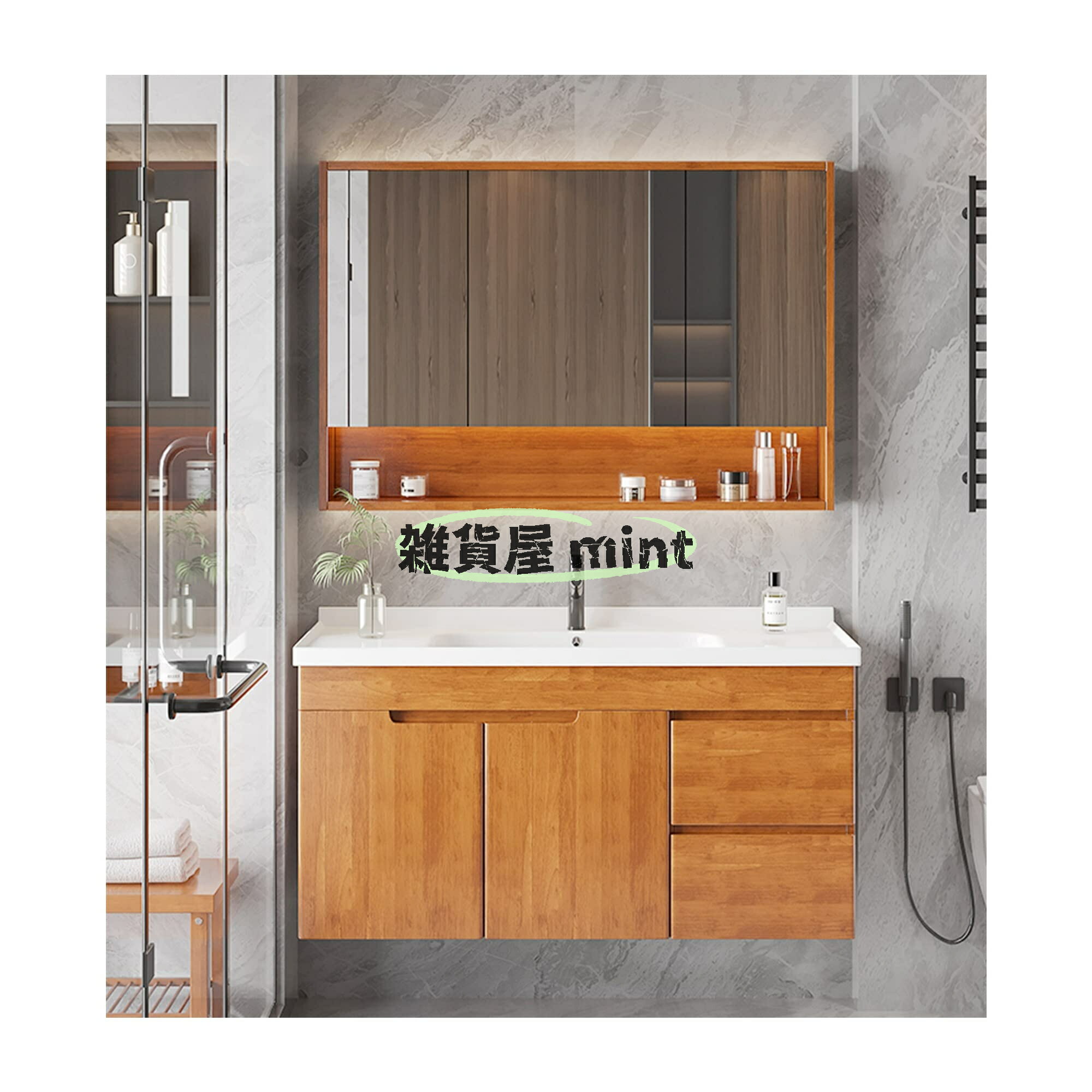 Rakuten - 流し台 システムキッチン シンク ガーデンシンク 洗面台 シンク付きウォールマウントバスルーム化粧台、ソリッドオークフローティングバスルーム化粧台シンク ミラーキャビネット、引き出しキャビネットコンボブラック蛇口、ソフトクローズドア、インセット洗面台