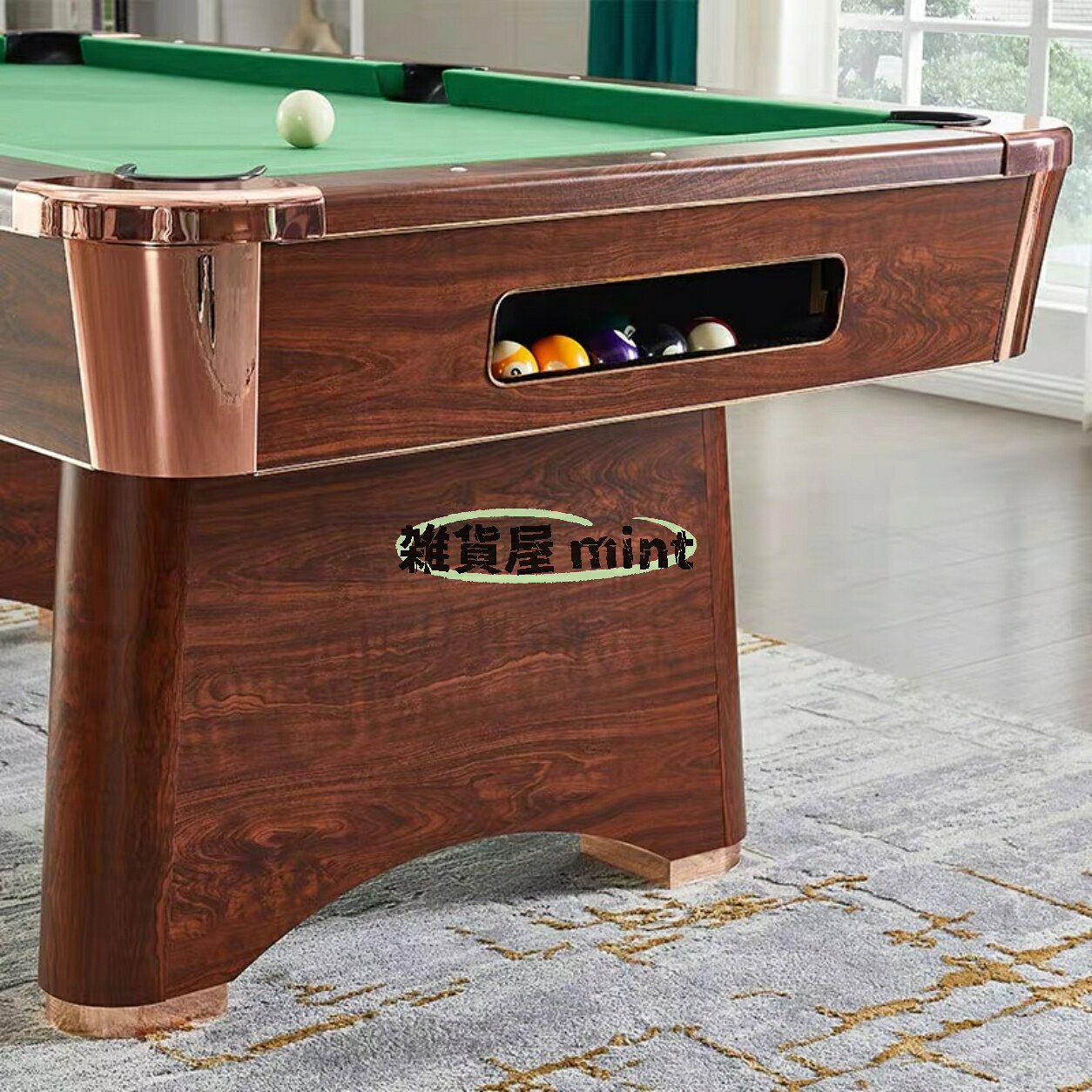 雑貨屋 mintの【人気新作！ポイント5倍】ビリヤードテーブル 7ft/8ft/9ft 家庭用 業務用 木目調ビリヤード台 フルセット付属 3WAY対応 卓球台 ダイニングテーブル 多機能ゲームテーブル 【車上渡し・時間指定不可】｜アングル3