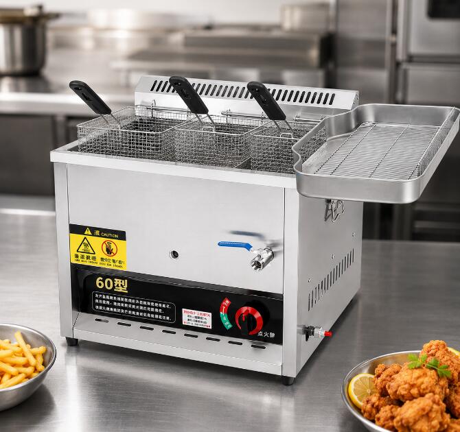 【売れ筋人気商品 ポイント 3 倍】新登場フライヤー 業務用 大型 ガスフライヤー ガスフライヤー 業務用 卓上/垂直 ステンレス鋼 揚げバスケット付き 厨房機器 揚げ物 簡単に掃除できデスクトップフライヤー LPガス用 (45.5 43.5 52cm)