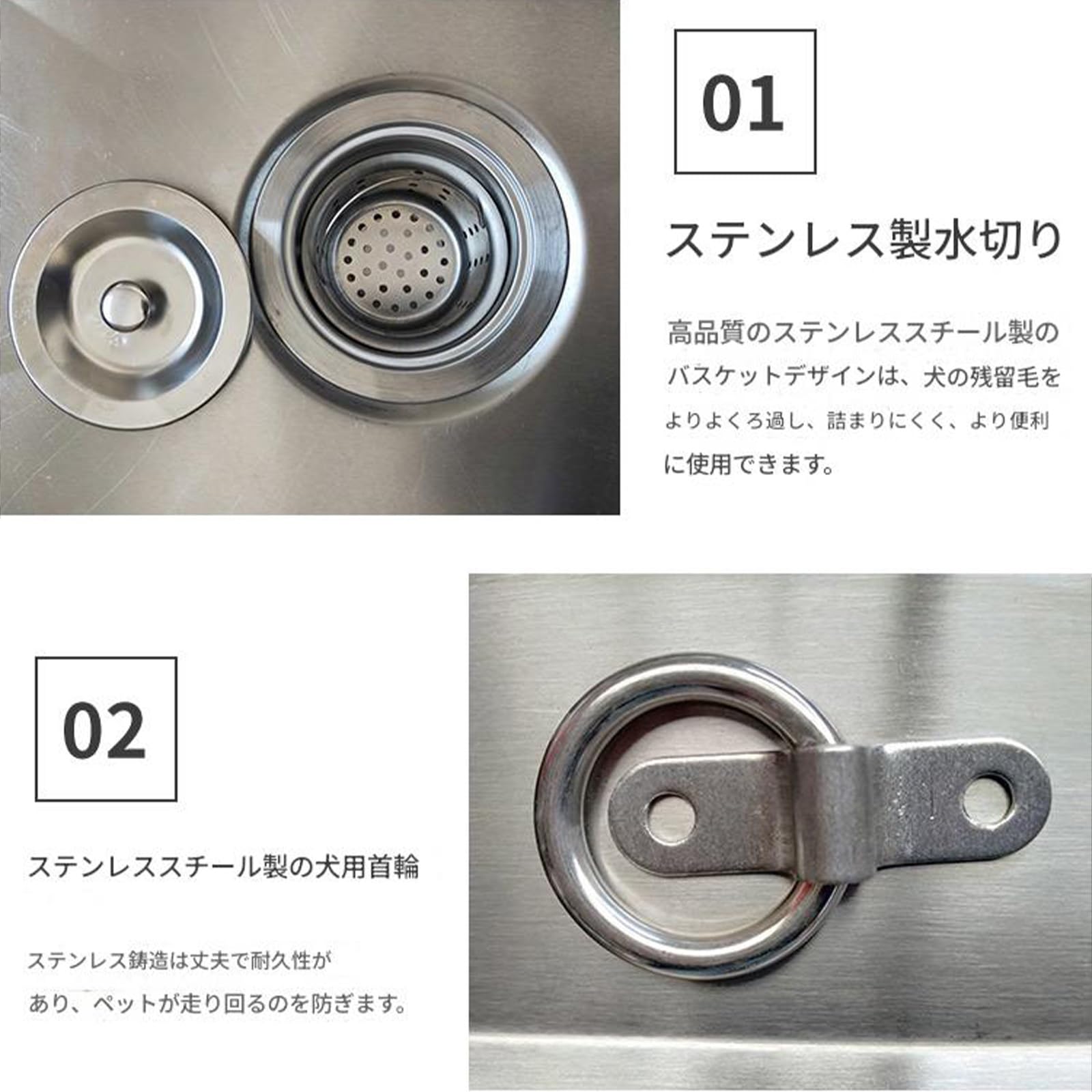 雑貨屋 mintのペットの洗浄ステーション 犬のグルーミング浴槽 ステンレススチール ペットバスタブ 大型犬風呂 しぶきをかける しんしゅくコック すべりどめパッド ステンレス下水器 下水管 犬栓2本 木組み包装 美容 クリーンアップ(120*70*90(奥行き40))｜アングル3