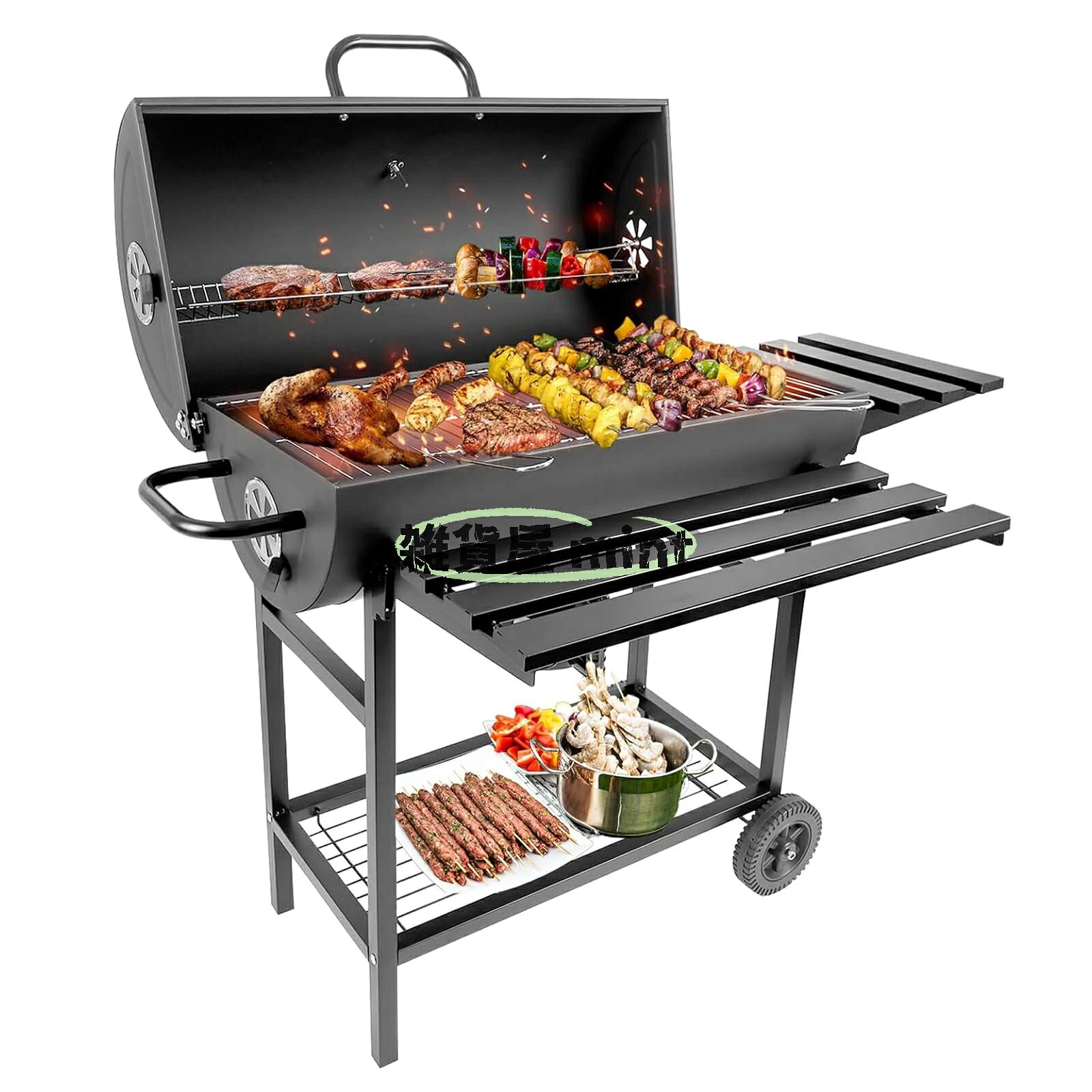 Rakuten - バーベキューコンロ 大型 大人数 8～12 人用 屋外 BBQグリル 炭火コンロ アメリカンオーブン式 温度計付き 灰受け取り外し可能 移動簡単 錆びにくい キャンプ アウトドア bbq 庭先パーティー バーベキュー用品