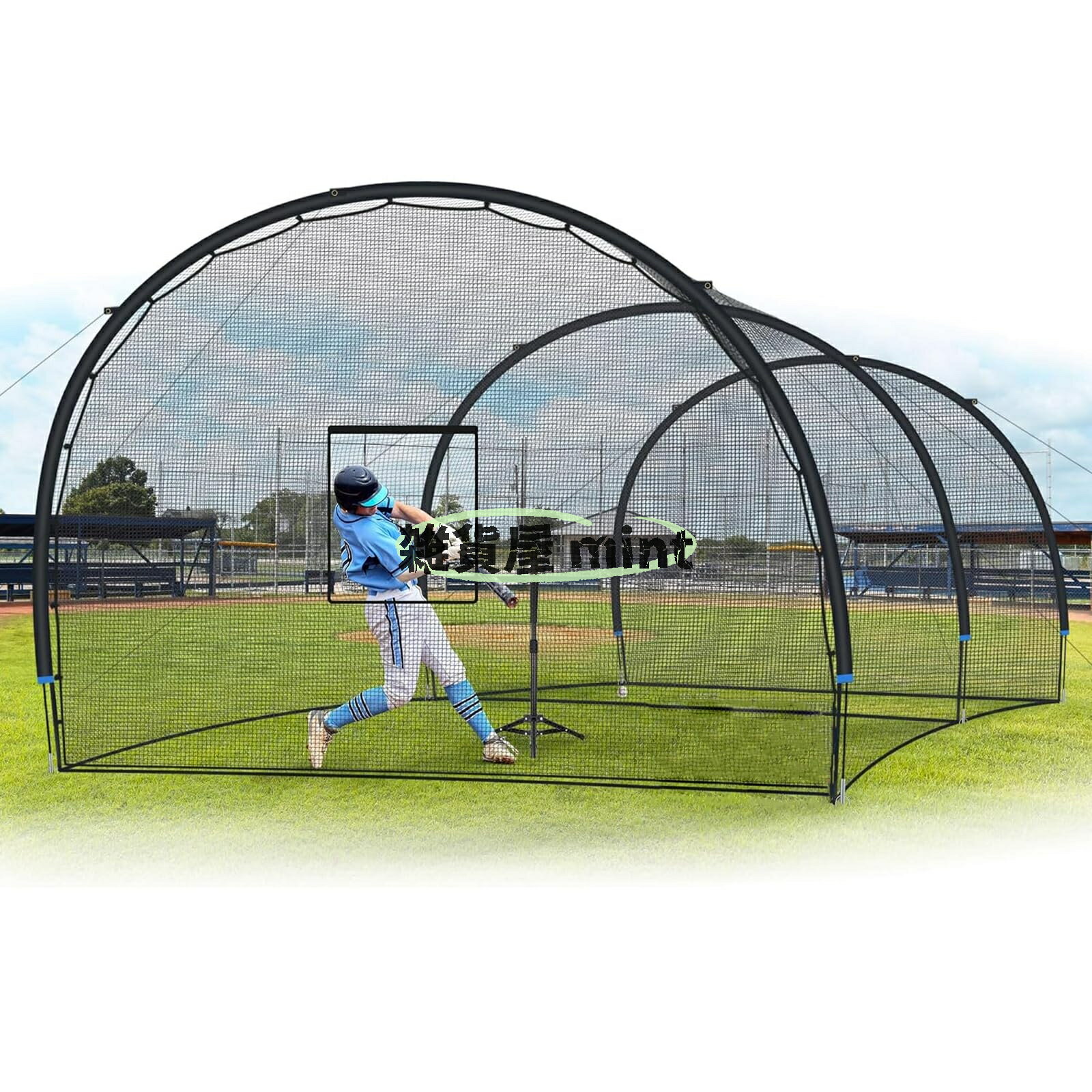 Facilities, Supplies - 野球 バッティングゲージ 大型 野球ネット 風に強い安定構造 軟式 ソフトボール ピッチング スイング練習 打撃 防球 多目的 バッティングケージ 飛散防止 子供大人兼用 自宅 庭 公園 屋外練習用ネット 組立簡単