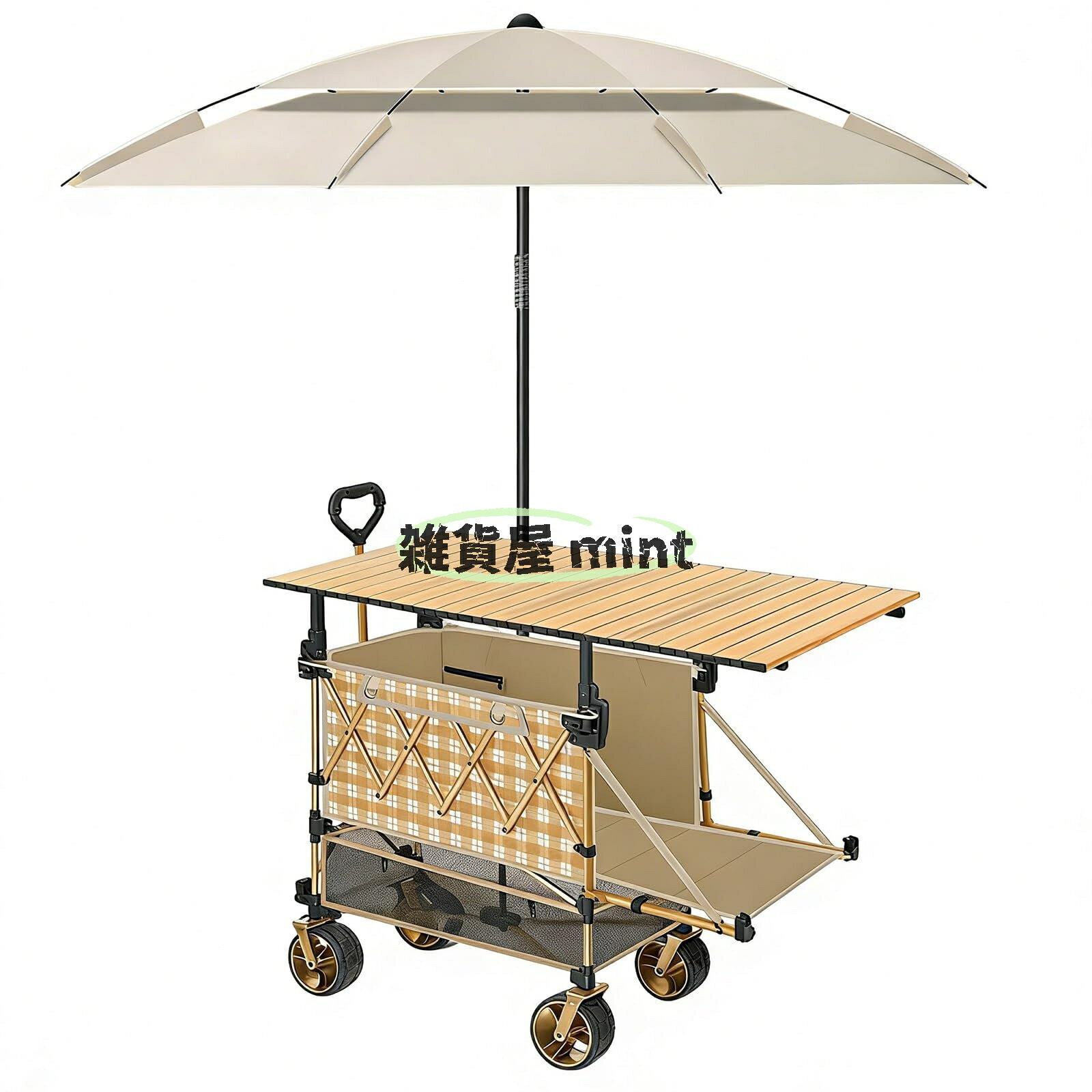 Rakuten - アウトドアワゴン テーブル付き 折りたたみ キャリーワゴン 大容量 高耐荷重 360°回転キャスター 高さ調整ハンドル キャンプ BBQ ピクニック 屋台用 多機能カート yellow