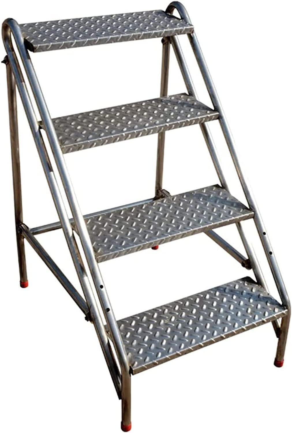 産業用折りたたみ式ステンレス鋼踏み台 高所作業台 作業用踏台 家庭用階段 ステンレススチール踏台 2/3/4段はしご 滑り止め ポータブル 大人 耐荷重150kg 足場台 作業用階段 (3階) 4階