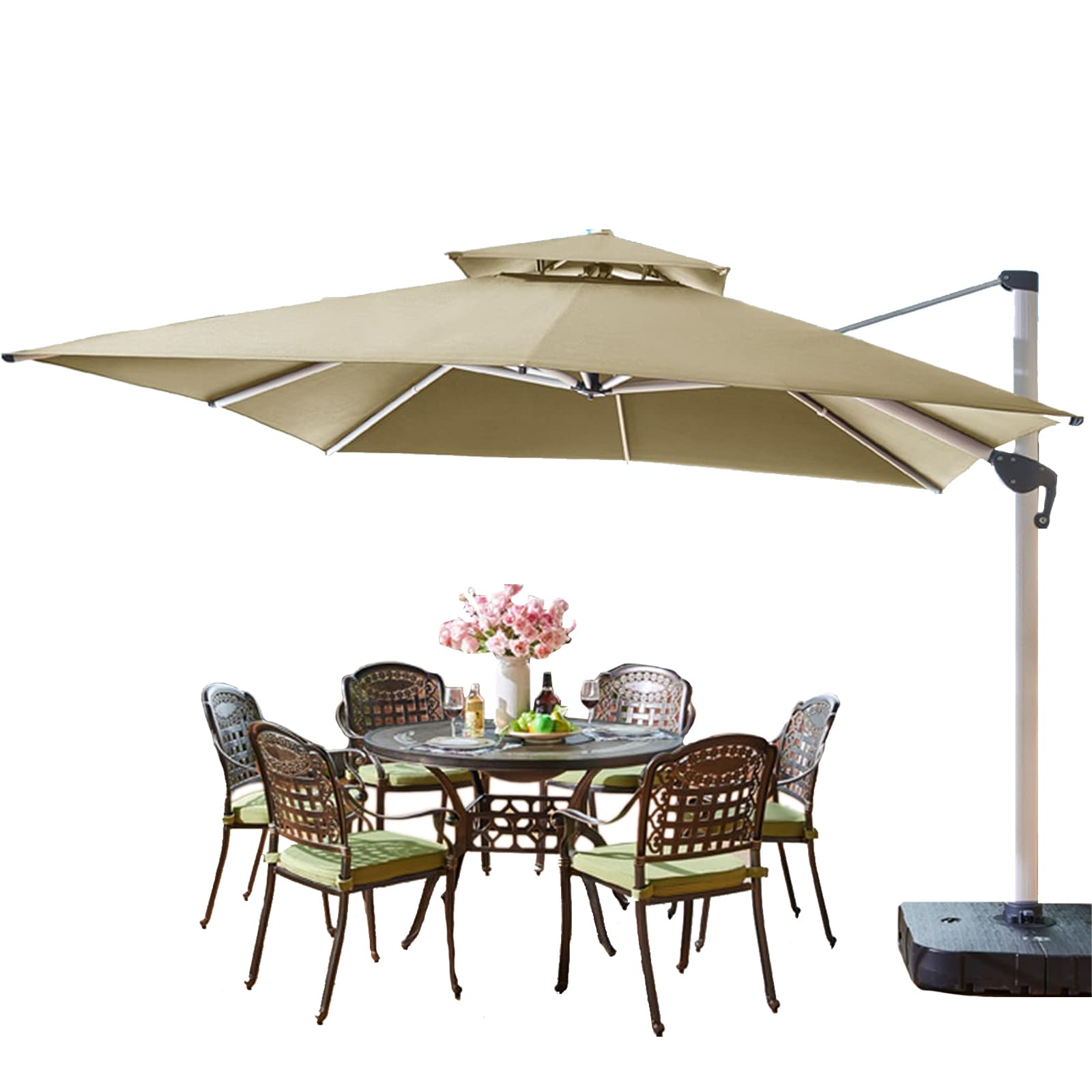 パラソル 風に強い アルミ製 長方形 ガーデンパラソル 大型 パラソル ハンギングパラソル ガーデンパラソルセット (約)直径300cm UVカット 撥水 風に強い ハンドル開閉 角度調整 360度回転 折りたたみ収納 緑