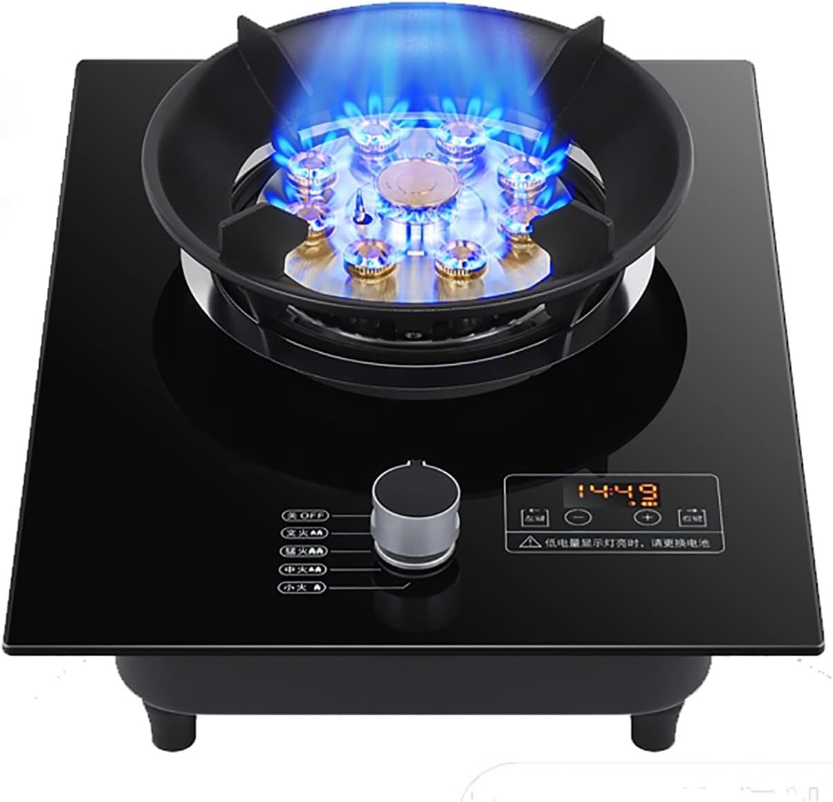 ガスコンロ 33cm ビルトインガスコンロ 7.0Kw 9個口火力リング中華鍋バーナー ブラック強化ガラス テー..