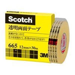 ※代引き不可 同梱不可※北海道、沖縄、離島送料は別途お見積り。※手配完了後は、ご注文キャンセルを承る事が出来ません。何かございましたら事前にお問い合わせ下さい。■サイズ・色違い・関連商品関連商品の検索結果一覧はこちら■商品内容【ご注意事項】・この商品は下記内容×3セットでお届けします。■商品スペック透明度の高い両面テープ。ガラスへの接着に最適。●サイズ：幅12mm×長さ30m●仕様：小巻タイプ・カッター付き●ブリスターパック入りフック陳列用●テープ厚：0.08mm■送料・配送についての注意事項●本商品の出荷目安は【1 - 5営業日　※土日・祝除く】となります。●お取り寄せ商品のため、稀にご注文入れ違い等により欠品・遅延となる場合がございます。●本商品は仕入元より配送となるため、沖縄・離島への配送はできません。[ 665-1-12 ]