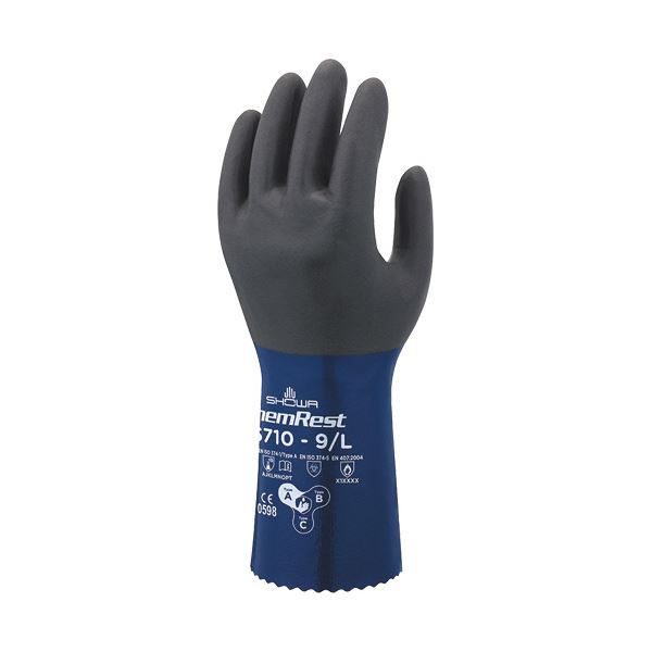(まとめ）ショーワグローブ 耐薬品手袋 ケムレスト Mサイズ ブルー CS710-M 1双【×10セット】