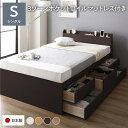 【タイムSALE ポイント5倍】 〔お客様組み立て〕 収納 ベッド 宮付き 通常丈 シングル 3ゾーンポケットコイルマットレス付き ブラウン 収納付 棚付 すの...