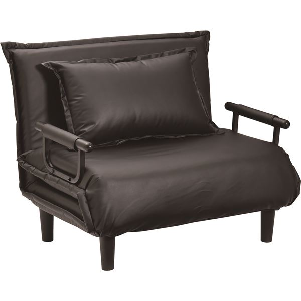 【最大P11倍！感謝祭+本日5のつく日】 ソファーベッド 幅約100cm ブラック 折りたたみ PVC 脚付き 肘付き ソファー リビング ダイニング インテリア家具（代引不可）