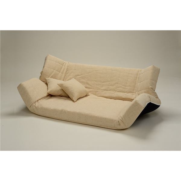 【P7倍！水曜定休Pアップ12/4 朝10時まで】 低反発 リクライニングソファー/ローソファー （2人掛け ファブリック生地 アイボリー） 肘付き 同色クッション2個付き 日本製