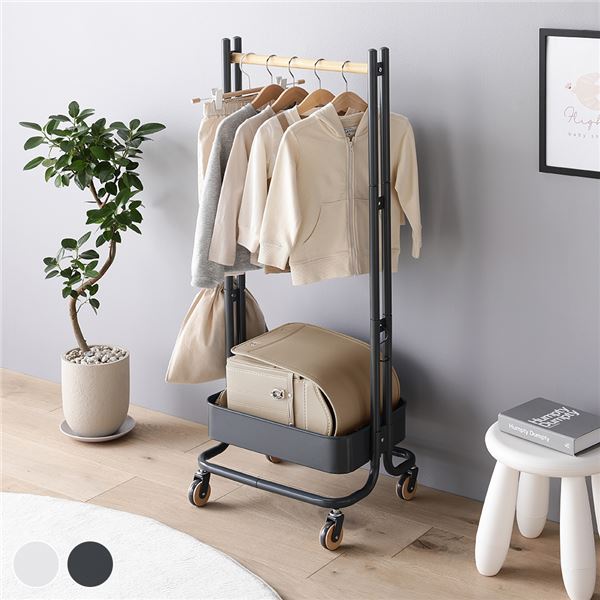 【P7倍!水曜定休Pアップ12/4 朝10時まで】 ハンガーラック 子供用 約幅450mm グレー スチールパイプ キャスター 木製 パイン キッズハンガー 組...