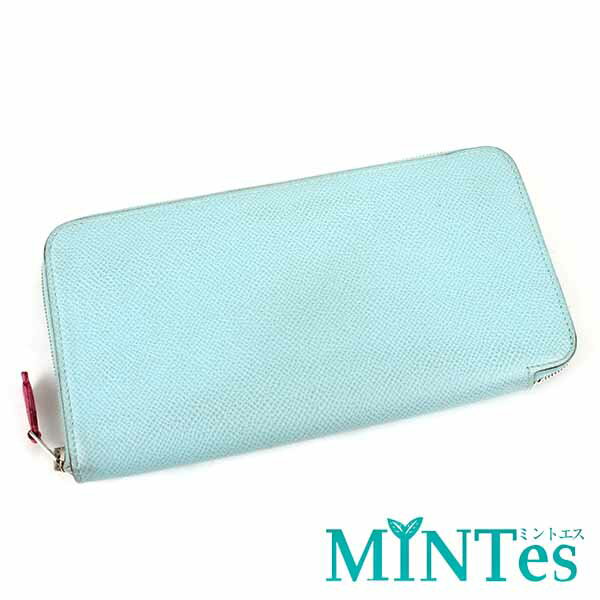 Hermes エルメス アザップロング シルクイン ラウンドファスナー長財布 ライトブルー系 ヴォーエプソン スタイリッシュ 【中古】