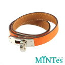 Hermes エルメス ドゥブルトゥール ブレスレット オレンジ シルバー金具 レザー メタル アクセサリー ワンポイント 【中古】
