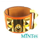Hermes エルメス コリエドシアン ブレスレット オレンジ ゴールド金具 レザー アクセサリー バングル デイリー お出かけ 【中古】