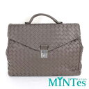 Bottega Veneta ボッテガヴェネタ イントレチャート ビジネスバッグ 630239 ダークブラウン レザー メ出張 編み込み 【中古】