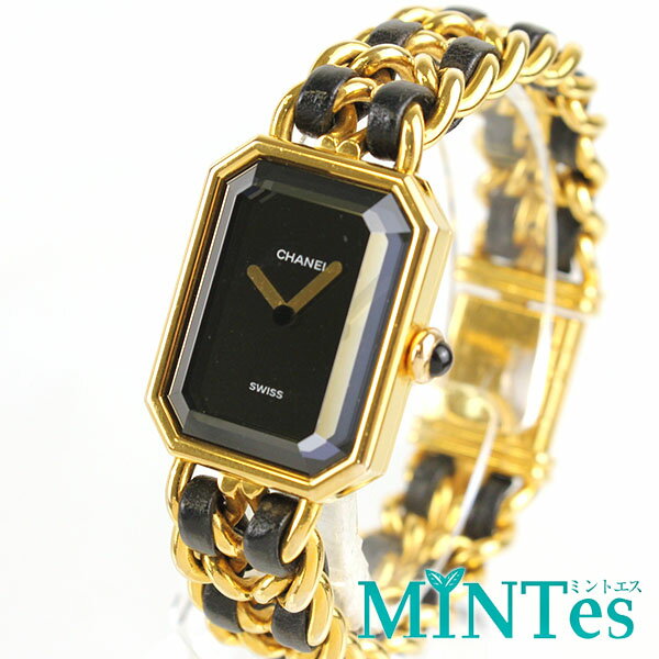 Chanel シャネル プルミエール M レディース腕時計 クォーツ H0001 ブラック ゴールド ドレスウォッチ チェーン 黒 