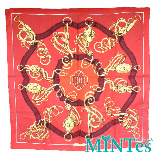 樂天商城 - Hermes エルメス カレ 90 スカーフ レッド系 赤 ゴールド ワンポイント アクセント シルク 大判 正方形 アパレル 【中古】