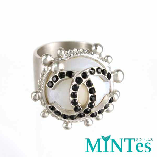 樂天商城 - Chanel シャネル ココマーク リング シルバー メタル アクセサリー スタイリッシュ ホワイト ブラック ストーン 【中古】
