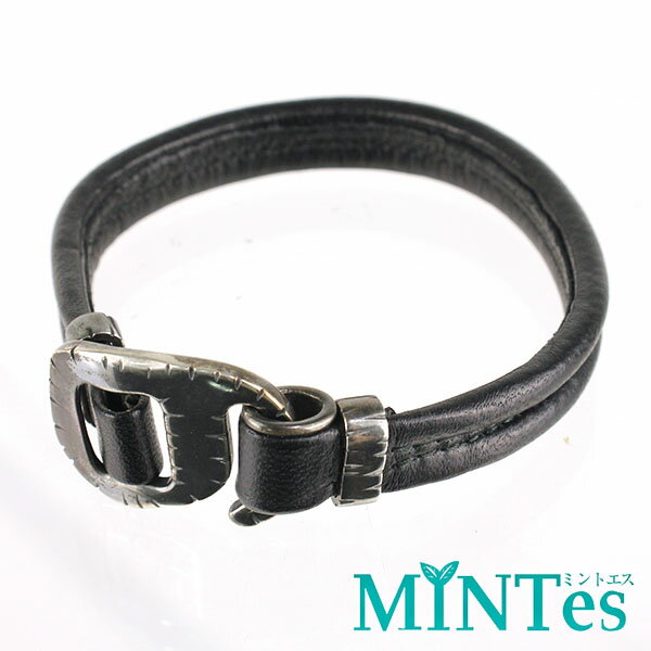 Bottega Veneta ボッテガヴェネタ イントレチャート ブレスレット ブラック シルバー SS レザー アクセサリー ワンポイント 【中古】