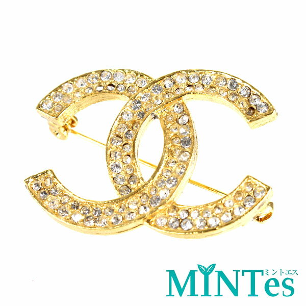 乐天商城 - Chanel シャネル ココマーク ラインストーン ブローチ ゴールド GP アクセサリー ワンポイント 豪華 スタイリッシュ 【中古】