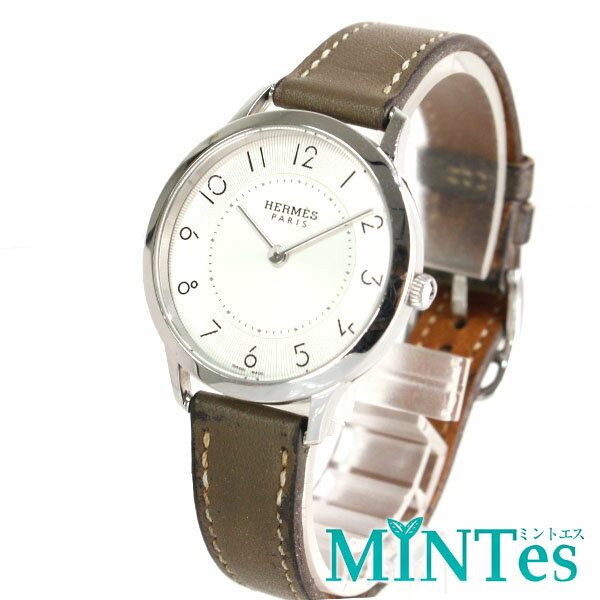 Hermes エルメス スリムドゥエルメス レディース腕時計 ク CA2.210 ォーツ シルバー グレー SS レザー スタイリッシュ 