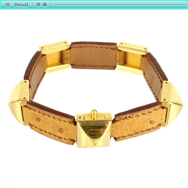 MINTesのHermes エルメス メドール ブレスレット ゴールド ブラウン メタル レザー アクセサリー ワンポイント スタイリッシュ 【中古】｜アングル2