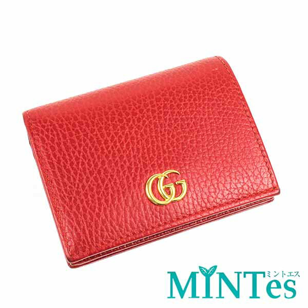 Gucci グッチ GGマーモント 二つ折り財布 456126 レッド レザー コンパクト ウォレット 小さめ 小ぶり 赤 シンプル 【中古】