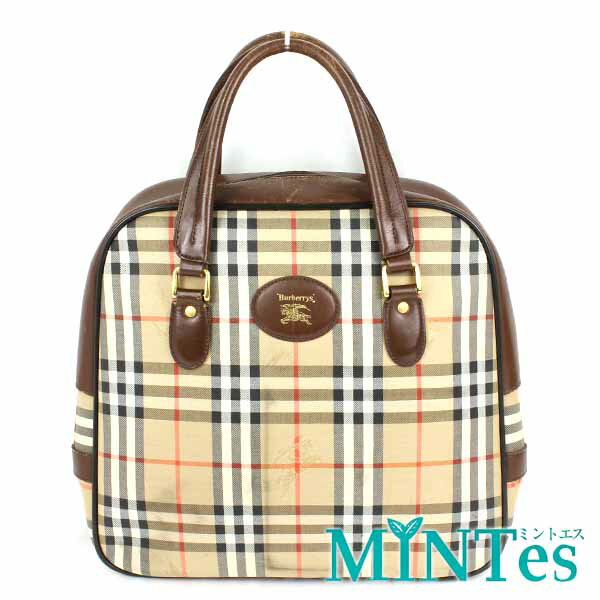 Burberry バーバリー ノヴァチェック ハンドバッグ ベージュ ブラウン キャンバス レザー ボストンバッグ デイリー 【中古】