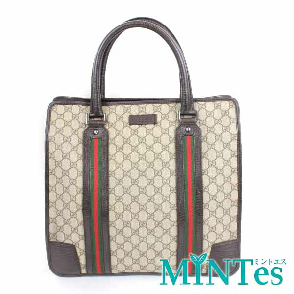 Gucci グッチ GGスプリーム トートバッグ 145842 ベージュ ダークブラウン PVC デイリー 通勤通学 ビジネス 