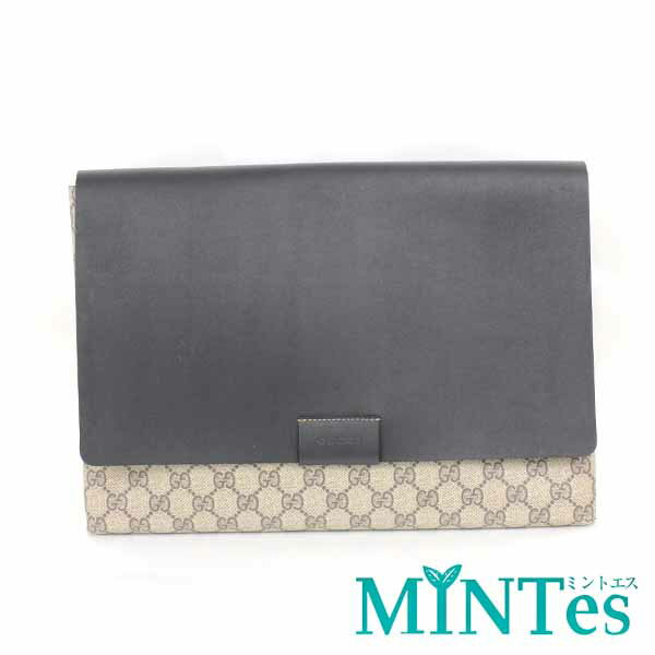 Gucci グッチ GGスプリーム クラッチバッグ 387088 ベージュ ブラック マグネットフラップ開閉 ブラウン セカンドバッグ 【中古】