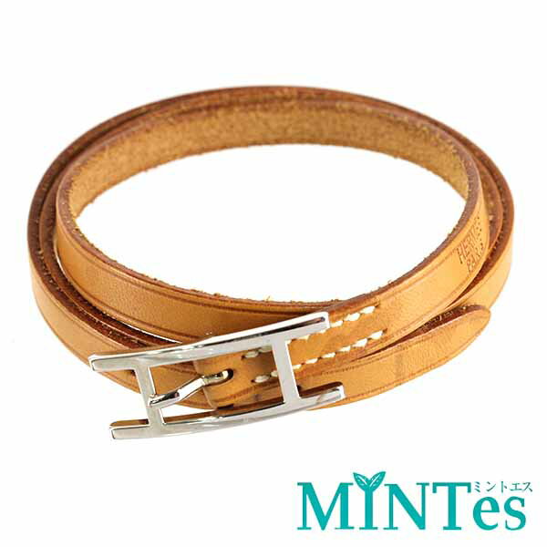 樂天商城 - Hermes エルメス ビーアピ ドゥブルトゥール ブレスレット ブラウン シルバー金具 レザー メタル アクセサリー 【中古】